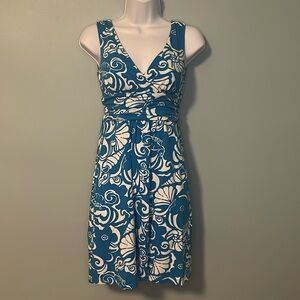 Lilly Pulitzer Preppy Mini Blue/White Print Fitted Waist Dress, Size XSmall